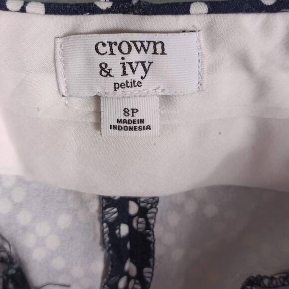 CROWN & IVY Petite Womens Navy Blue White 8P Polka Dot Ankle Dress Pants Stretch - Picture 9 of 11